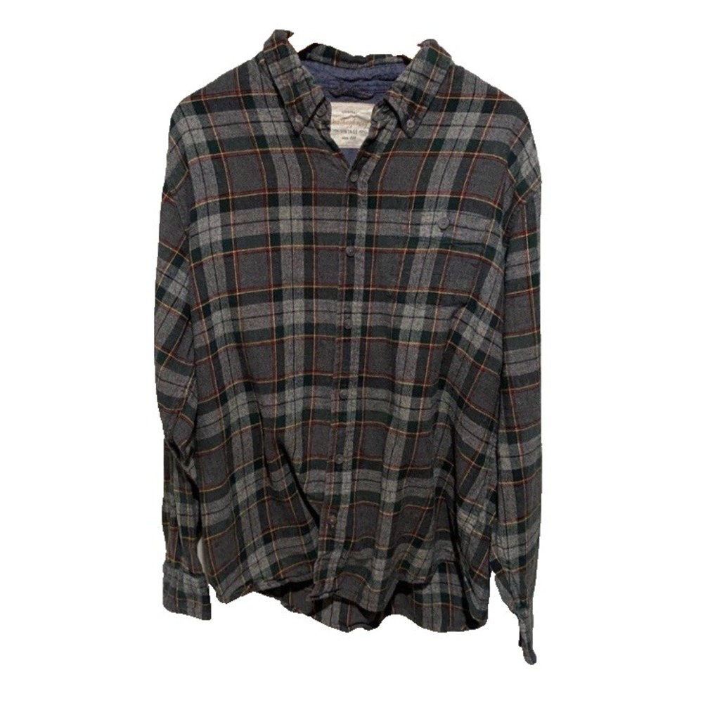 Original Weatherproof Vintage Men's Gray Button Down‎ Plaid Top Size L